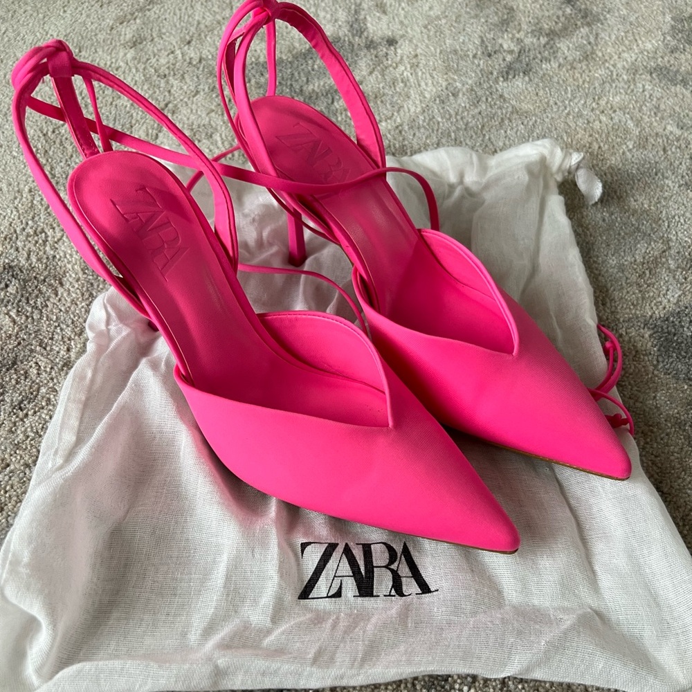 ZARA LACE UP TIED HIGH HEELED SHOES